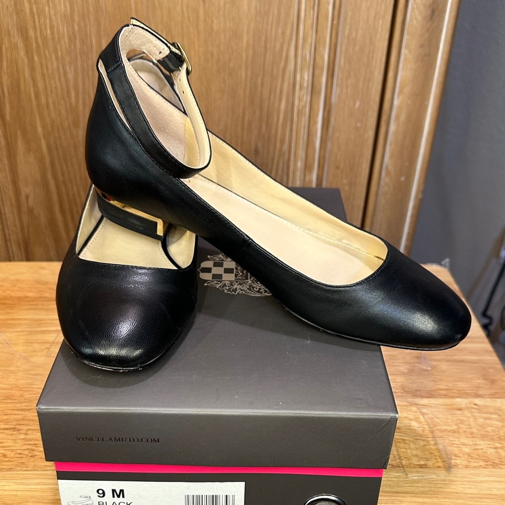 Vince Camuto Black Flats with Ankle Strap
